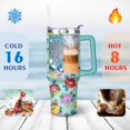 thumbnail image 4 of 40oz Pioneer Colorful Floral Stainless Steel Flip Straw Tumbler with Lid and Straw Spill Proof Travel Cup Double Wall Vacuum Insulated Coffee Mug with Handle Greenish-blue, 4 of 7