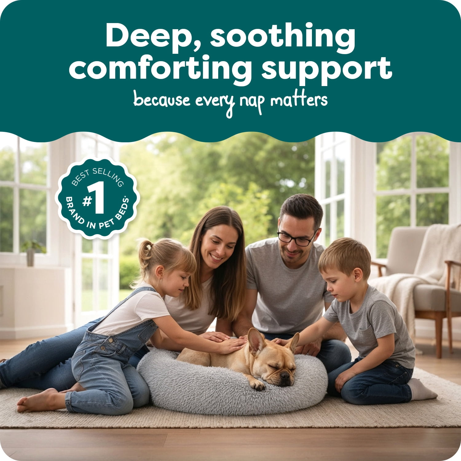 FurHaven Calming Donut Dog Bed for Medium Dogs, Round Plush Donut with Soft Filling for Snuggling Comfort, Removable Washable Cover, Medium, Shaggy Faux Fur, Mist Gray