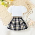 thumbnail image 5 of CPNG Toddler Girl's 2 Piece Outfit Bow Front Short Sleeve Tee and Plaid Pleated Skirt Set Summer Sweet Stylish Set(Black,4-5 Years), 5 of 9