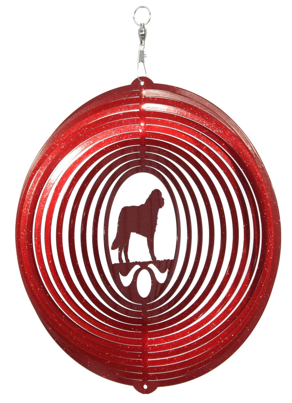 SWEN Saint Bernard Windspiel Aus Metall – Ca. 12 Cm Durchmesser – Schwarzes Glitzer-Finish – Mit S-Haken – Garten-Deko USA Hergestellt