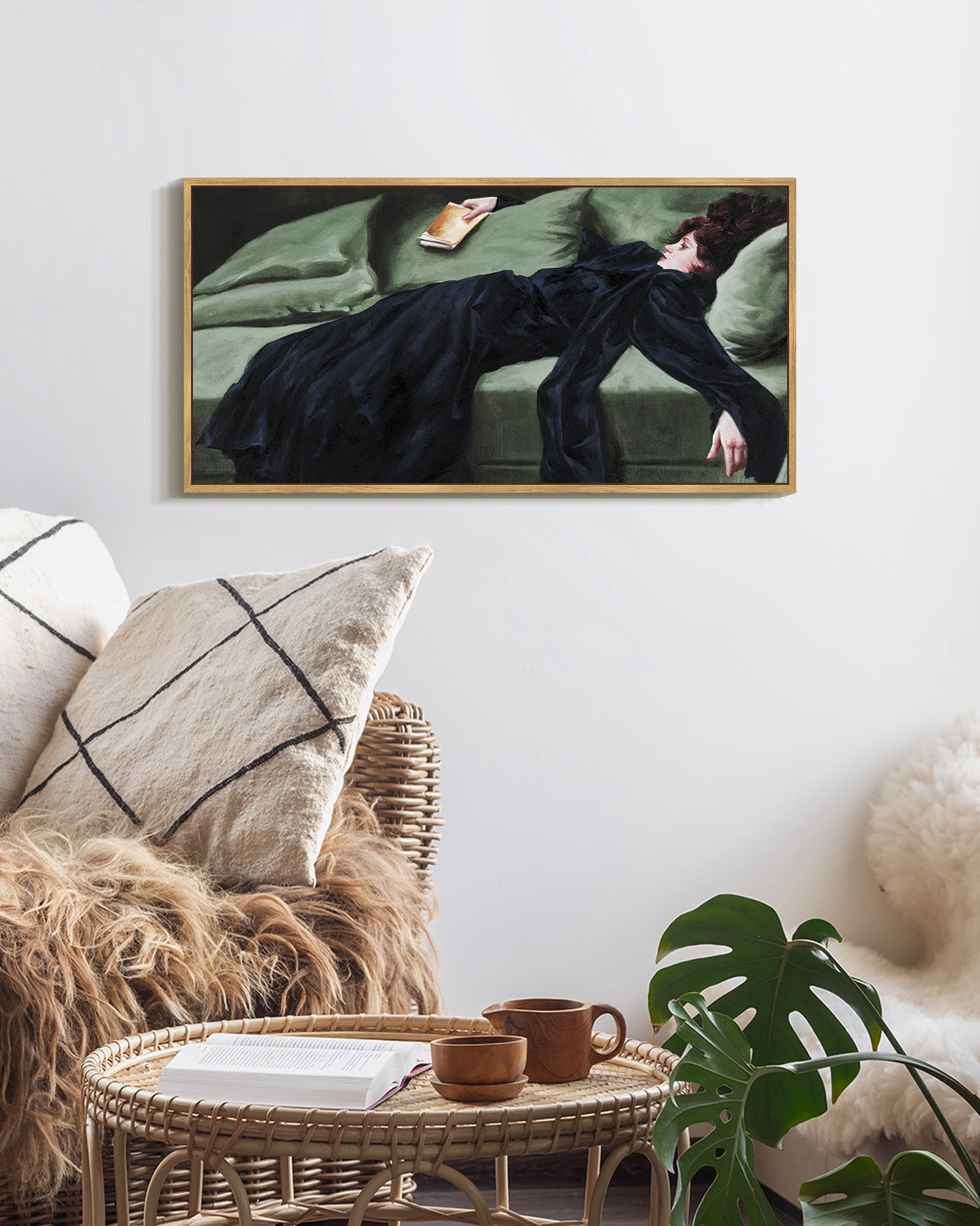 Drsoum Vintage Wall Art Classic Moody Decadent Young Woman After the Dance Victorian Wall Prints Kitchen Bathroom Office Decor 8x16in Natural Framed