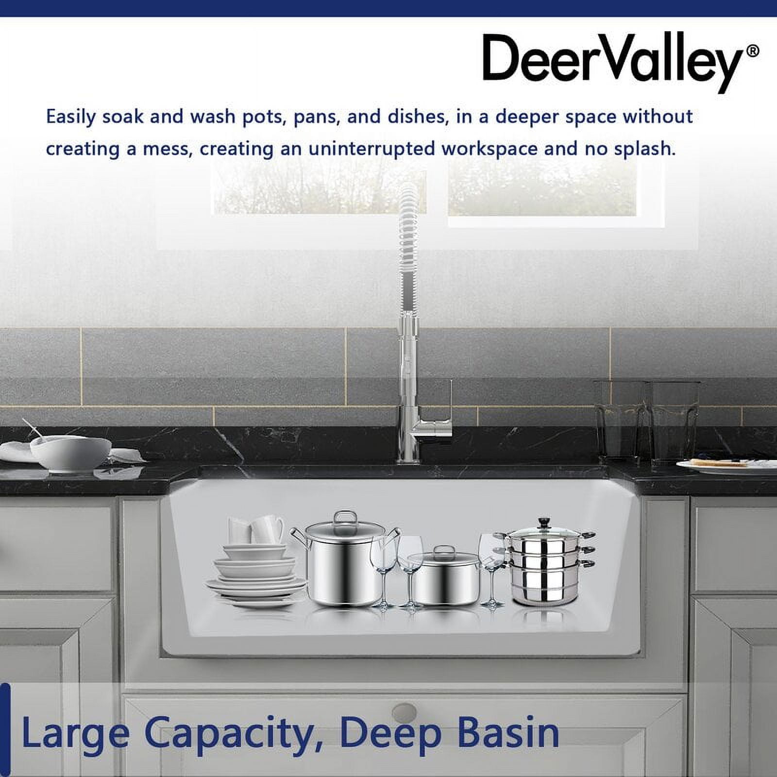 DeerValley DV-1K026 Ceramic Farmhouse Kitchen Sink with Grid and Strainer,30" L x 18" W x 10" H