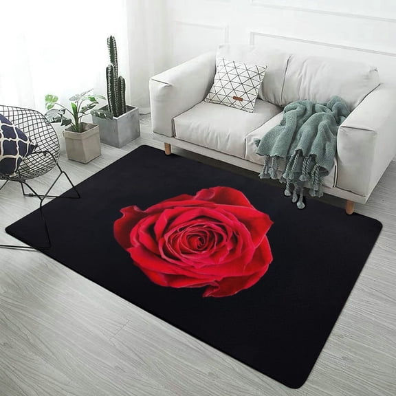 Red Rose Black Carpet Rug for Home Living Room Bedroom Sofa Doormat Decor Area Rug Non-slip Mat