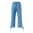 thumbnail image 6 of QATAINLAV Linen Capris Pants for Women Summer Casual Loose Drawstring Elastic High Waist Straight Cropped Trousers with Pockets Beach Clothes Sky Blue M, 6 of 6