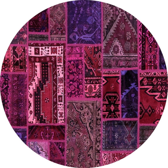 Ahgly Company Indoor Round Oriental Pink Modern Area Rugs, 4' Round
