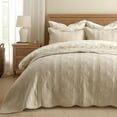 thumbnail image 6 of EVERGRACE 100% Cotton Scallop Quilt Set, Queen Size 3 Piece Set  Lightweight Bedspread with 2 Shams, Soft Prewashed Matelasse Coverlet for Cozy and Elegant Bedding, Flax Beige, 6 of 8