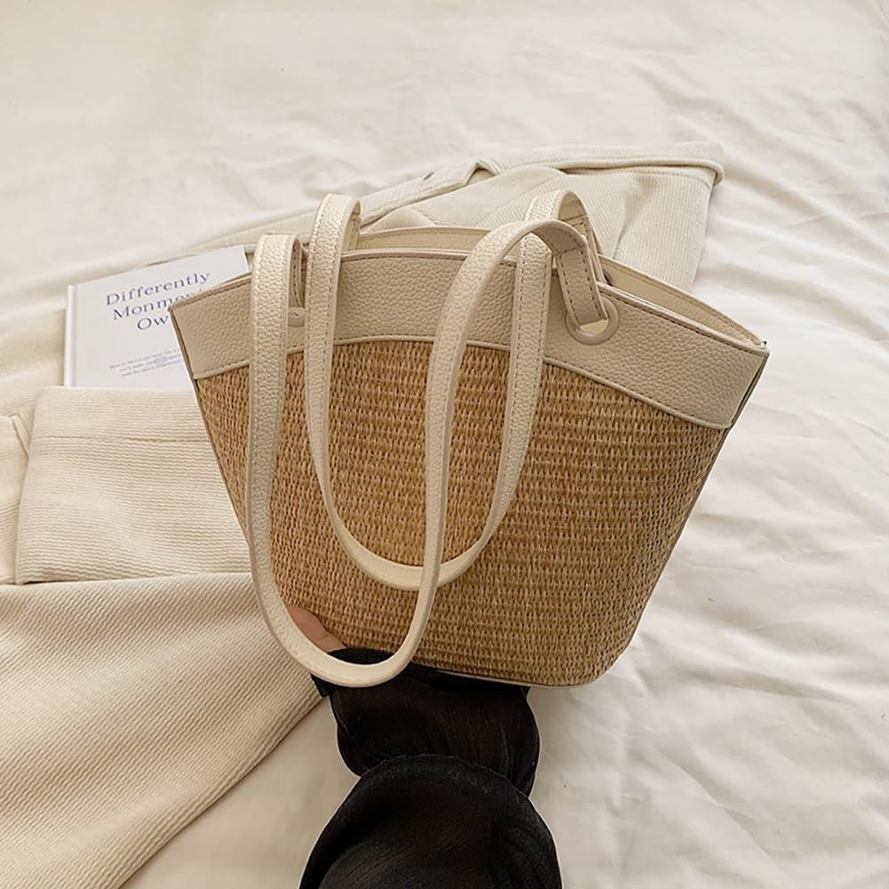 Straw Beach Bags For Women Small Straw Tote Bag Rattan Purse Summer Straw Handmade Bag Raffia Handbag Purse Shoulder Bag