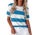 thumbnail image 1 of WEIYLL Ladies T Shirts Summer European Striped Print Crew Neck Short Sleeve Blue Tee Sizes XL, 1 of 6