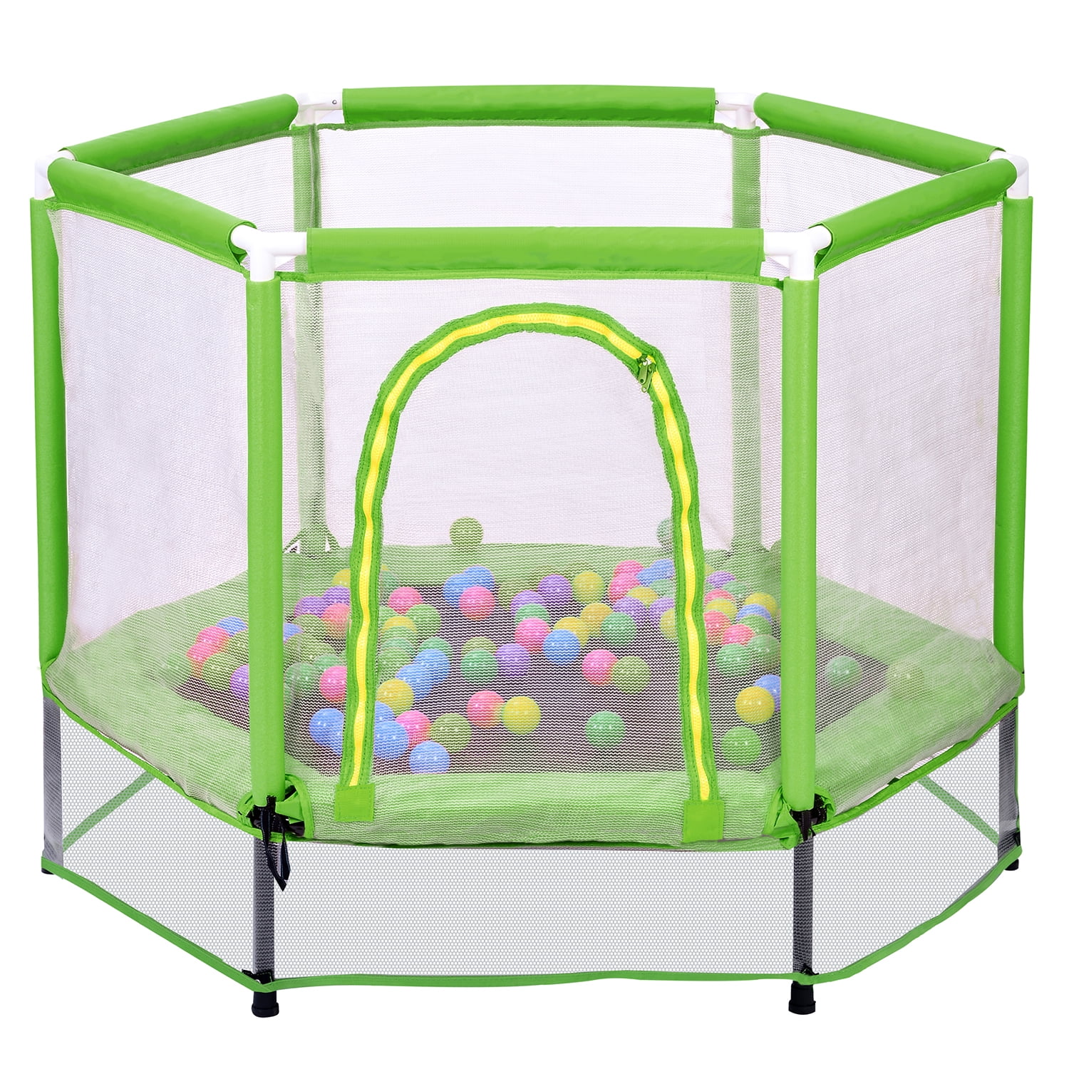 Kadyn 55" Toddlers Trampoline, Vinyl Jumping Trampoline with Safety Enclosure Net and Balls, Indoor Outdoor Mini Trampoline for Kids, Green