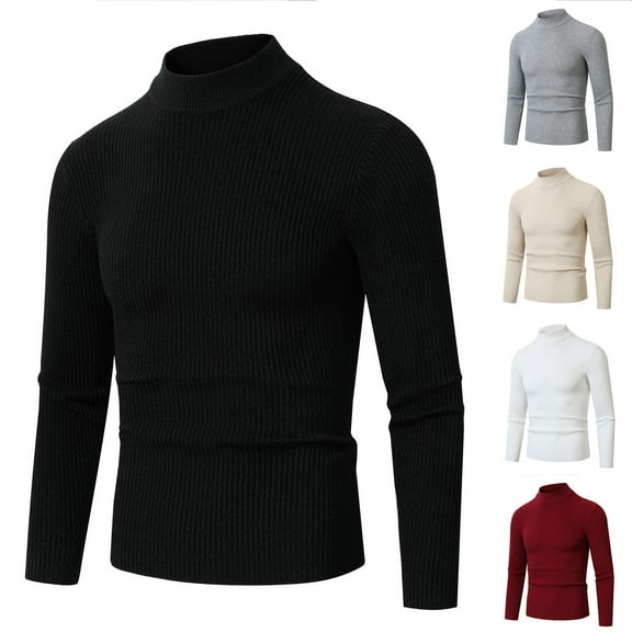 Xcmzpl Men's Turtleneck Sweater Long Sleeve Casual Ribbed Knitted High Neck Pullover Sweaters Solid Slim Fit Fall Sweaters