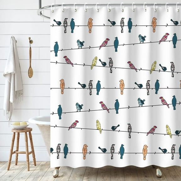 Bird Shower Curtain, Cute Shower Curtain Colorful Funny Animal Shower Curtain Hooks, Multicolor Floral Rowley Birds with Flowers Shower Curtains for Bathroom Funny Bathroom Decor, 72Wx84H Inch