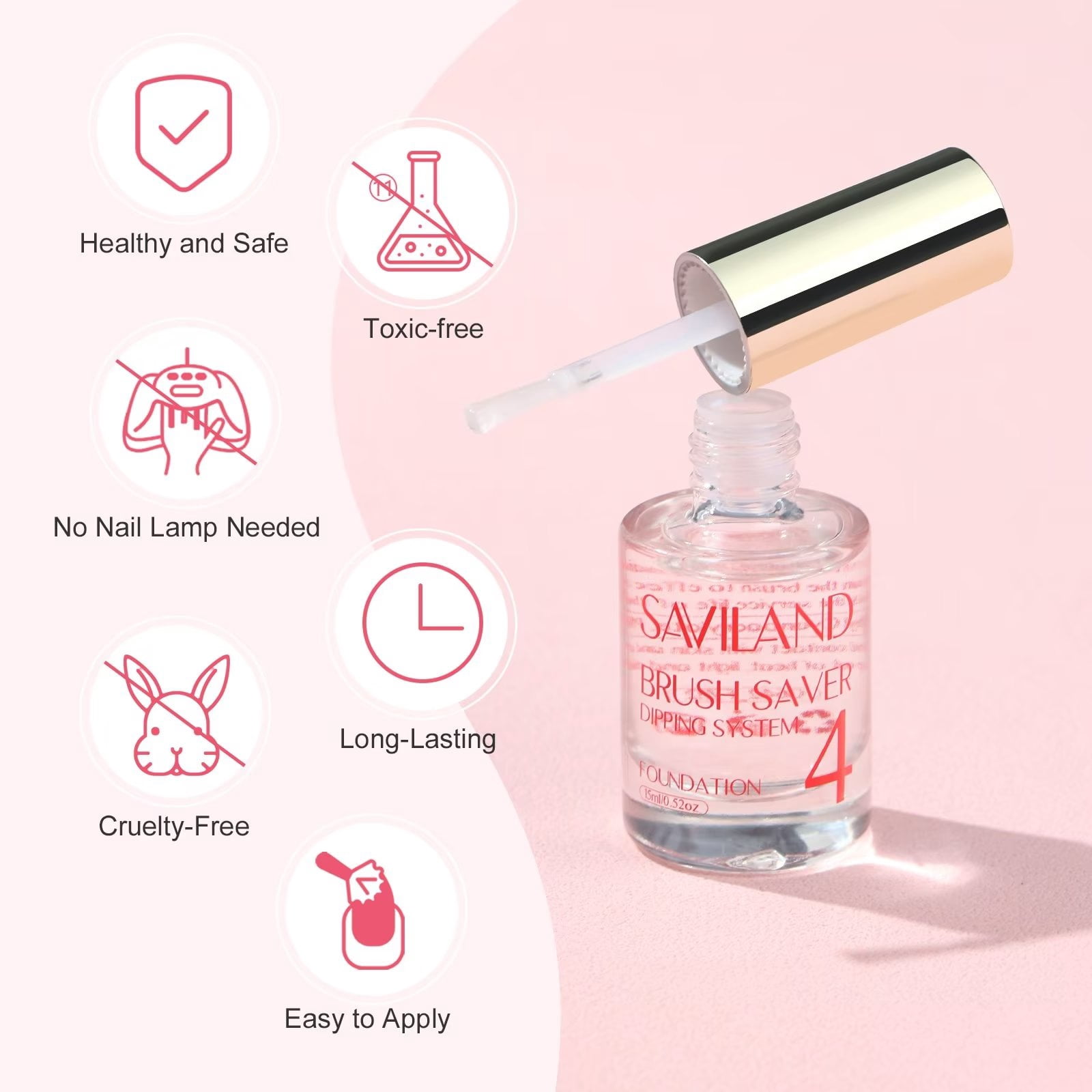 Saviland Dip Powder Liquid Set - Dip Powder Nail Kit With Dip Powder Activator, Base and Top Coat, Brush Saver and Nail File for Beginners