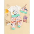 thumbnail image 2 of Newborn Baby Boy Girl Farm Outfit New to the Farm Romper Animal Chicken Cow Horse Print Long Pants with Hat 3Pcs Country Clothes Set, 2 of 7