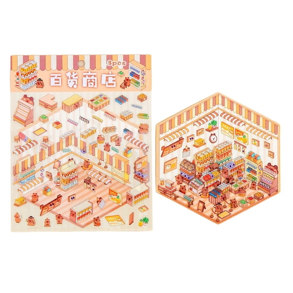 Funny 3D Scene Sticker Cartoon 3D Miniature Scene Sticker for Scrapbooking Journal Album Phone Case Laptop Packaging