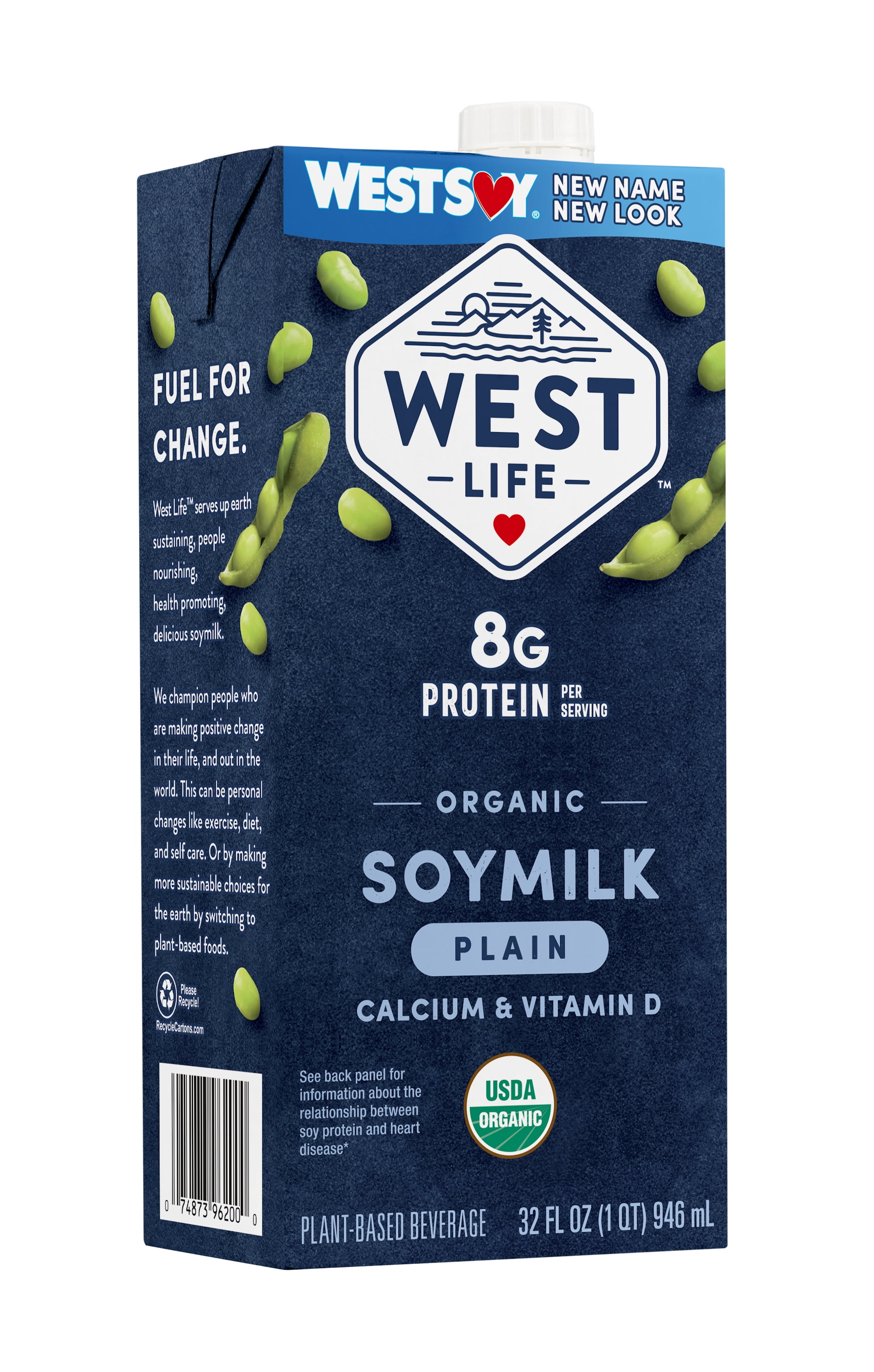 West Life Organic Plus Plain Soymilk, 32 fl oz