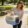 thumbnail image 4 of Hard-Sided Cat Travel Carrier - Yellow & Blue - Airline Approved Pet Crate for Cats Under 15lbs, with Steel Wire Door, Hanging Water Bowl & Urine Pad (1pc), 4 of 4
