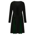 thumbnail image 4 of Halloween Dresses for Women Color Block Medieval Renaissance Waist Strap Dress Long Sleeve V Neck Dress, 4 of 7