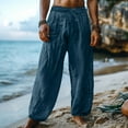 thumbnail image 2 of QATAINLAV Linen Pants with Pockets for Men Beach Vacation Outfits Loose Fit Wide Leg Lounge Trousers Summer Drawstring Elastic Waist Casual Pant Dark Blue XL Birthday Gifts, 2 of 7
