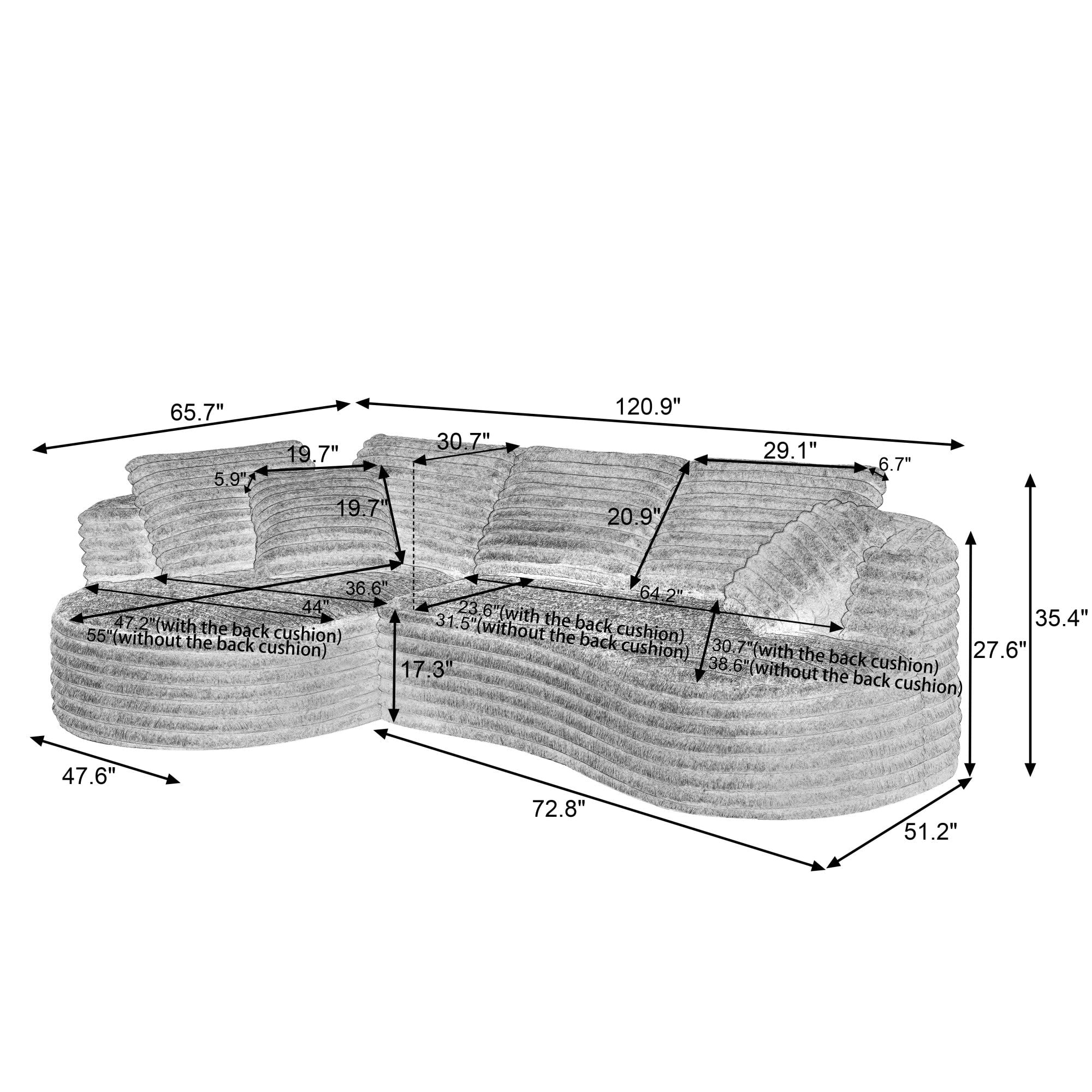 Sailvan Modern Curved L-Shape Luxury Sectional Sofa, Comfy Sleeper Couch,No Assembly Required