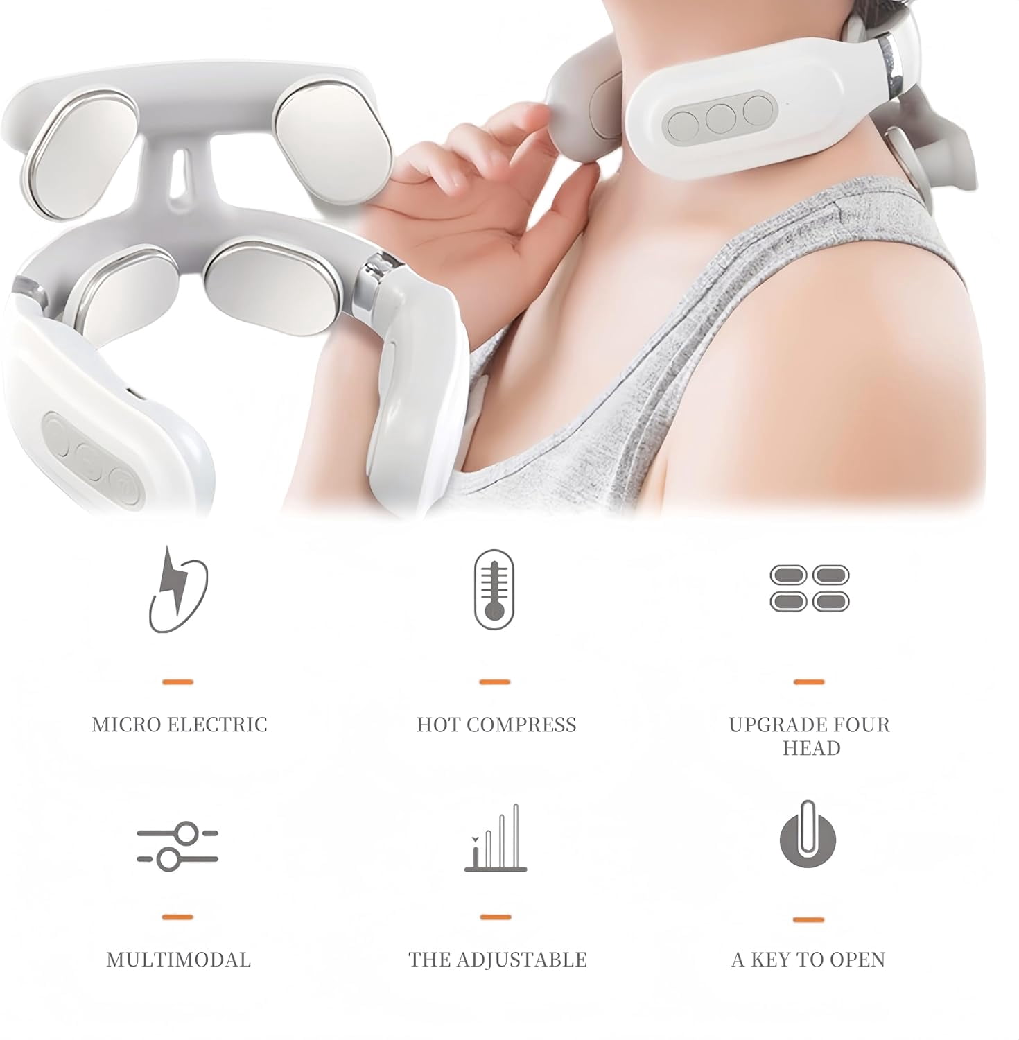 Neck Massager with Heat Vibration - 4-Head Ergonomic Design, 6 Modes 16 Levels, Promote Muscle Relaxation, Portable Hands-Free Device for Home Office Travel