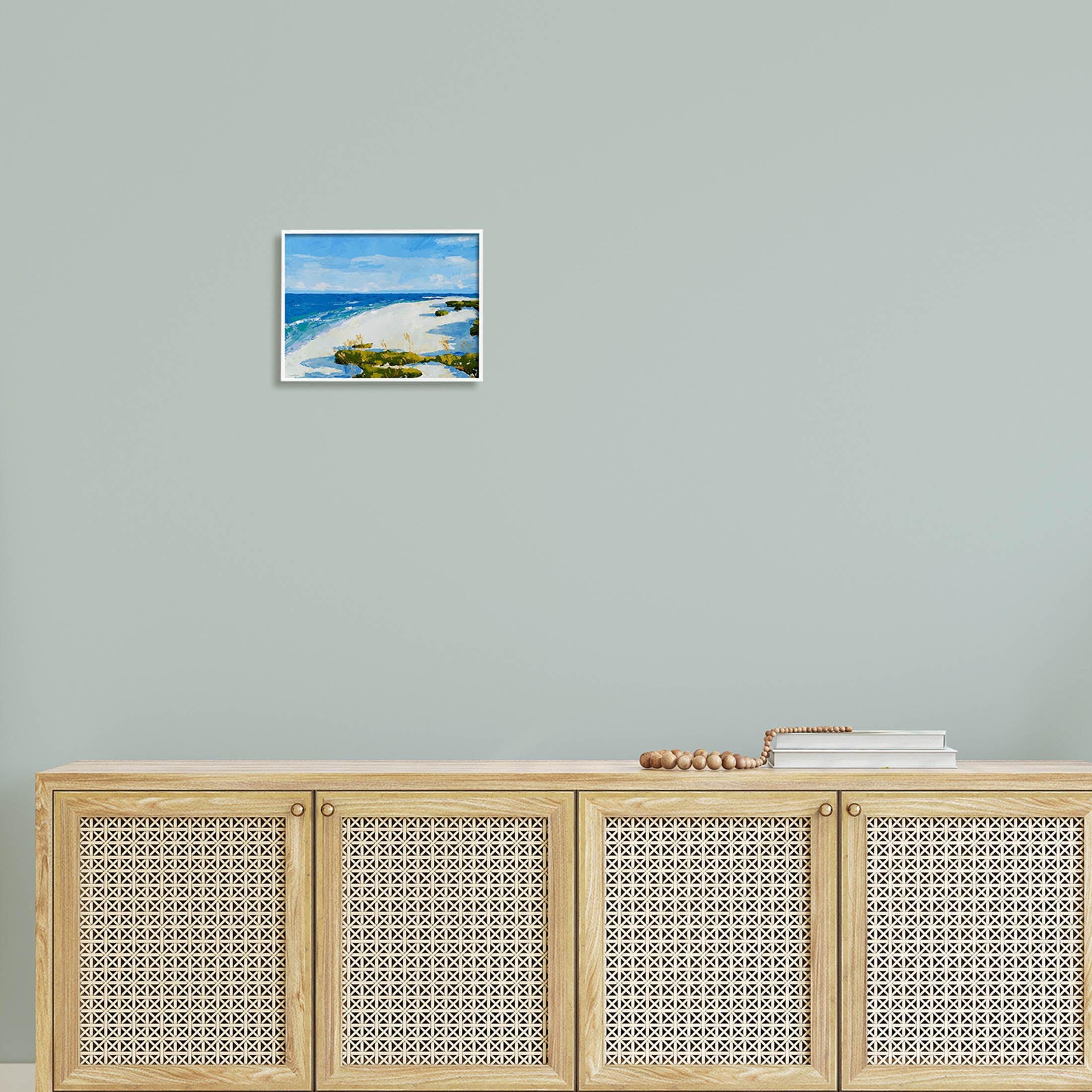 Modern Beach Sand Landscape Coastal Painting White Framed Art Print Wall Art