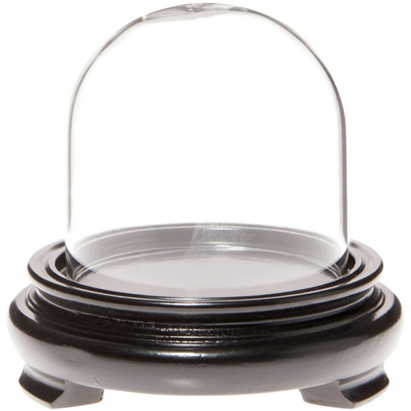 Plymor 2.5" x 2.5" Glass Display Dome Cloche (Black Wood Veneer Footed Base)