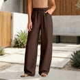 thumbnail image 2 of Likimi Linen Pants For Women Wide Leg Elastic Waist Summer Loose Fit Solid Color Fashionable Trousers Coffee Size L, 2 of 5
