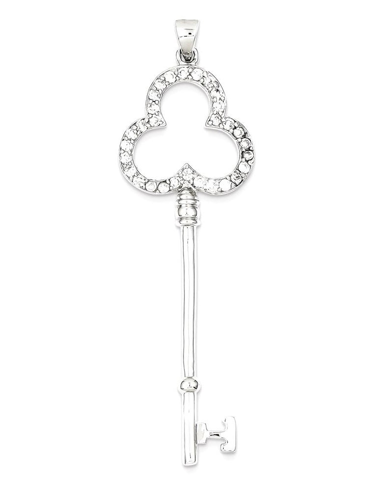 925 Sterling Silver Cubic Zirconia Cz Key Pendant Charm Necklace Fine Jewelry For Women Gifts For Her