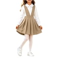 thumbnail image 6 of YUANxueke Girls V Neck Pleated Suspender Skirt, Solid Color Sleeveless High Waist Dress, Kids School Uniform Class Outfits, 6 of 6