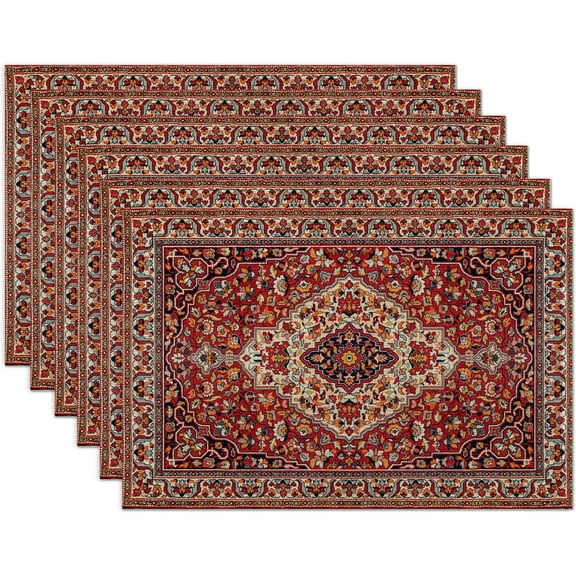 Boho Vintage Ethnic Placemats Set of 6 Washable Table Mats for Kitchen Dining Table,Heat-Resistant Place Mats for Indoor Outdoor Party Holiday Decoration
