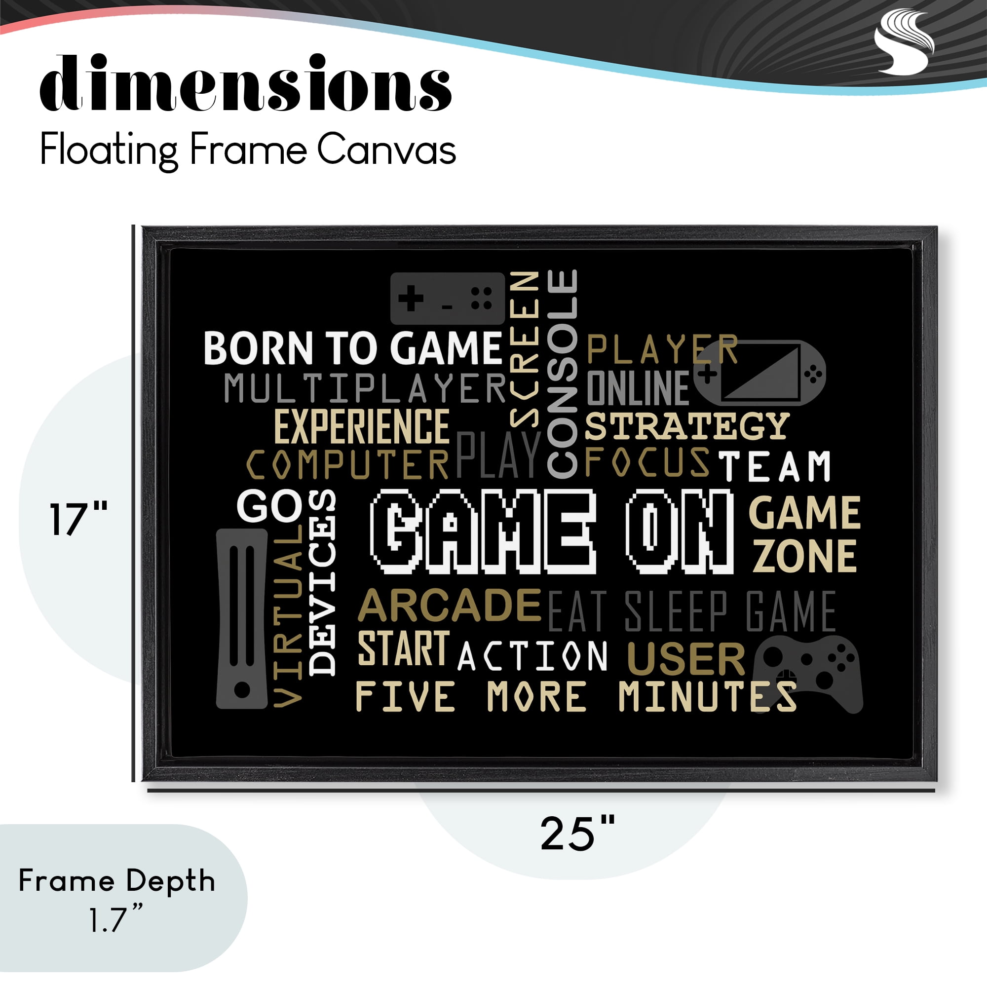 Stupell Industries Game On Gamer Typography Black Framed Floater Canvas Wall Art, design by Kim Allen