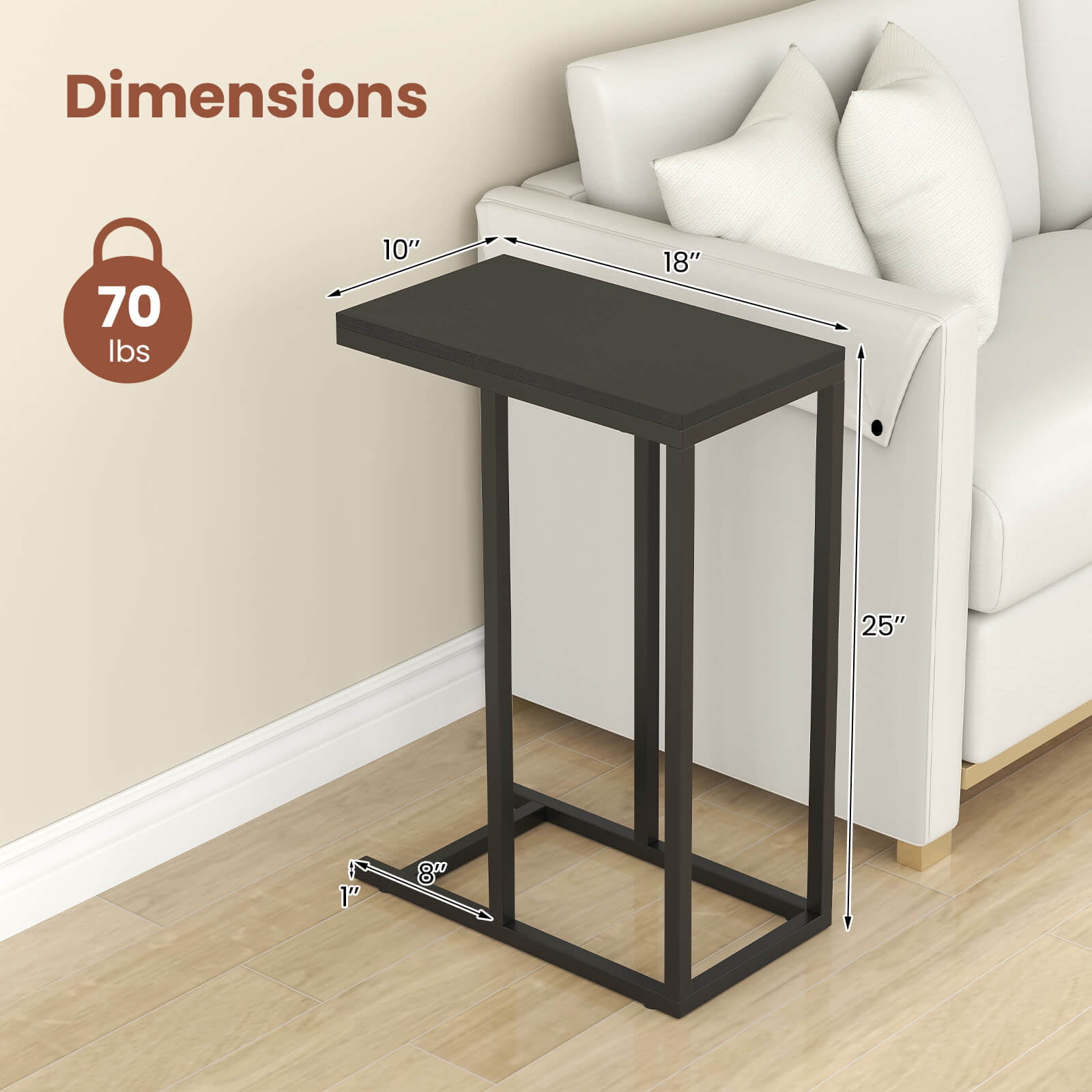 Costway Coffee Tray Sofa Side End Table Ottoman Couch Console Stand TV Lap Snack Black