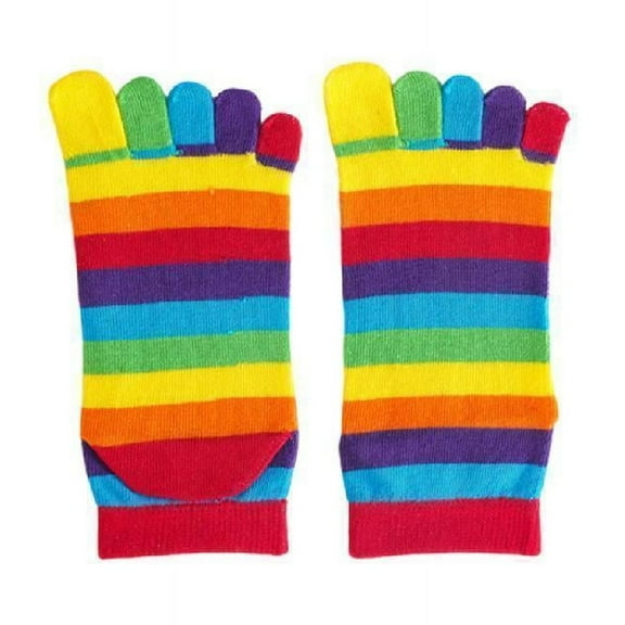 Casual Rainbow Striped Toe Separator Five Finger Middle Tube Socks for Women