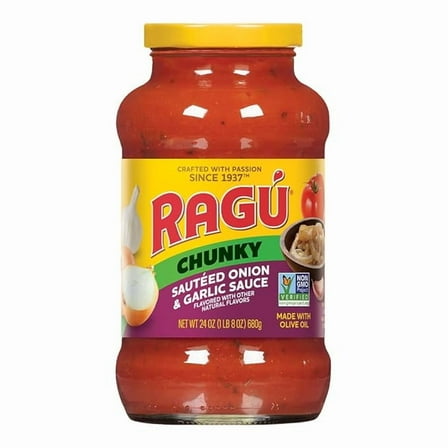 Pack of 2 Ragu Chunky Sauteed Onion and Garlic Pasta Sauce with Diced Tomatoes and Italian Herbs and Spices, 24 OZ