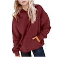 thumbnail image 2 of Girls Casual Long Sleeve Hoodies Cute Oversized Fleece Pocket Sweatshirt Tops Wine 9-10 Years, 2 of 6