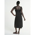 thumbnail image 2 of Scoop Women’s Satin Midi Dress with Ruffle Neckline, Sizes XS-XXL, 2 of 3