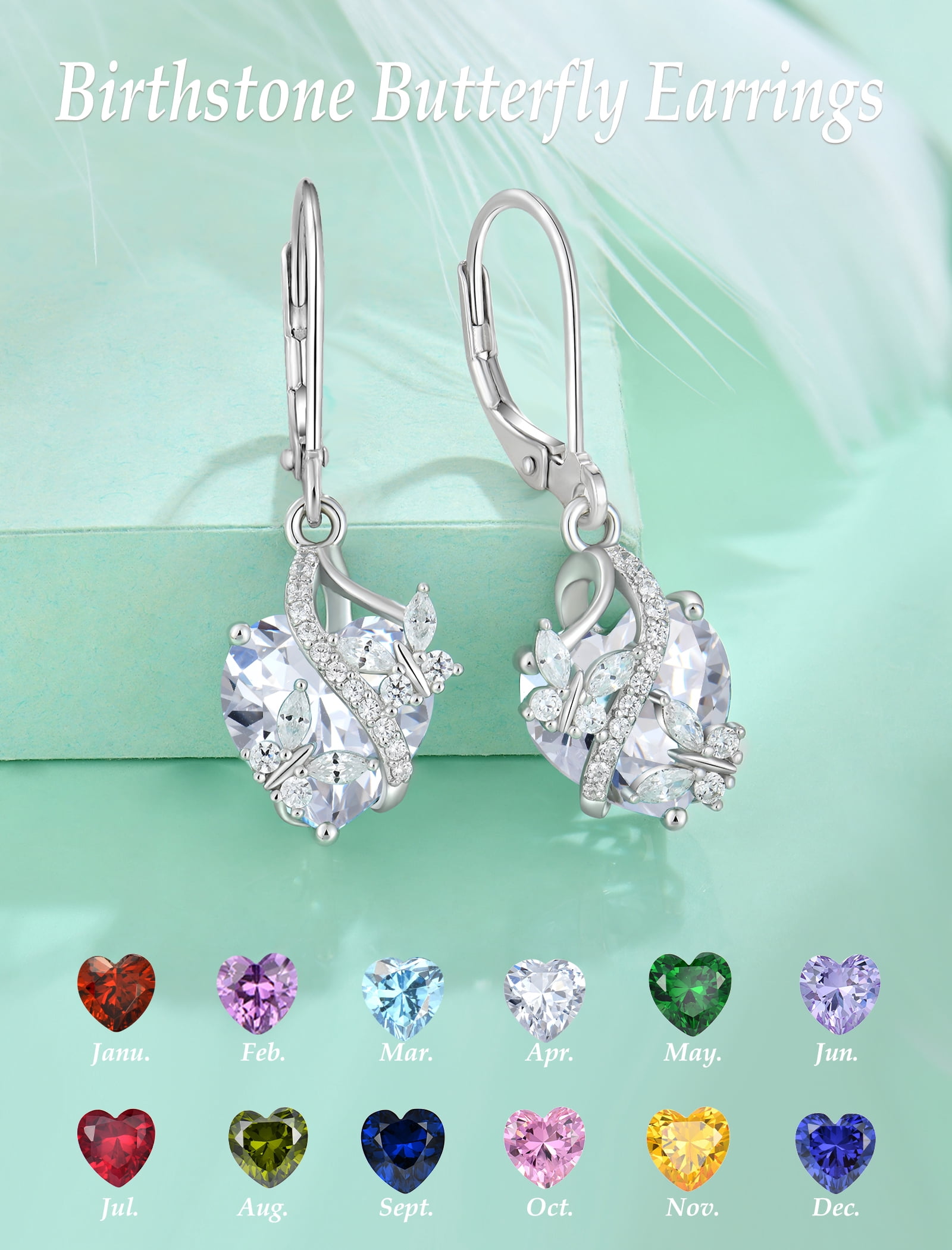 VESITIM 925 Sterling Silver Butterfly Dangle Earrings for Women April Birthstone Cubic Zirconia Butterfly Earrings Jewelry Gift