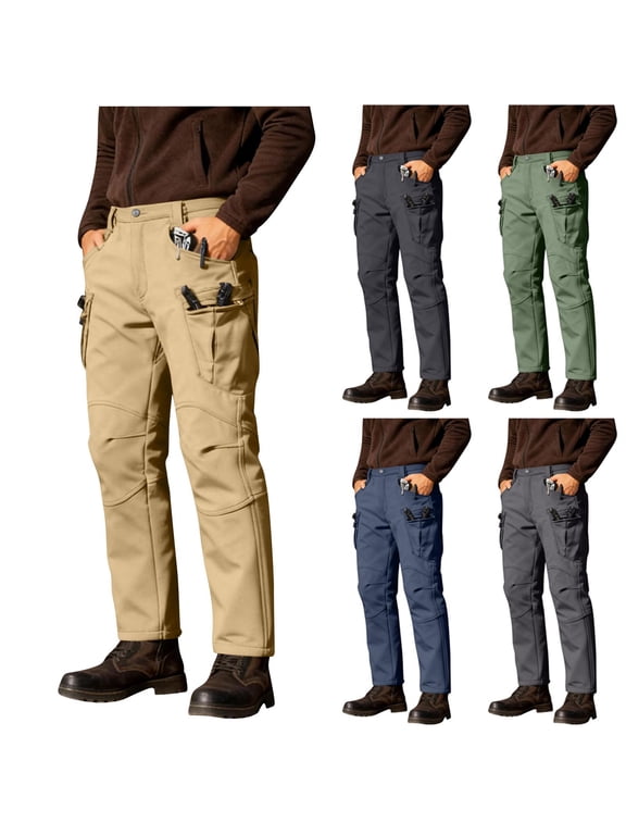 Men's Fleece Lined Snow Ski Pants Waterproof Windproof Softshell Cargo Pants Winter Outdoor Hiking Fishing Pants Gray XXL