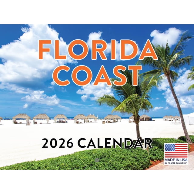 Póster con calendario Foundry Florida Coast 2026 para pared, 12 meses