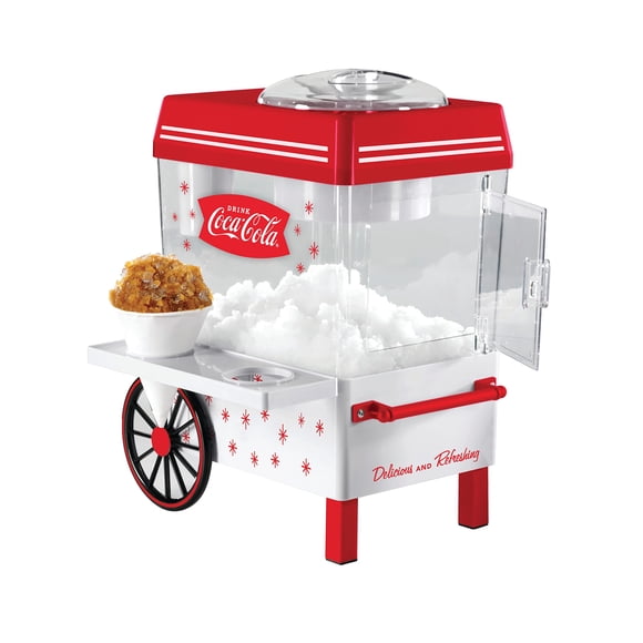 Nostalgia Coca-Cola Snow Cone Shaved Ice Machine - Coke Retro Table-Top Slushie Machine Makes 20 Icy Treats - Includes 2 Reusable Plastic Cups & Ice