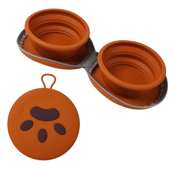 1 Pack Collapsible Silicone Double Pet Bowl, 2-in-1 Portable Food & Water Separate Feeding Bowl, Foldable Travel Bowl for Dogs & Cats