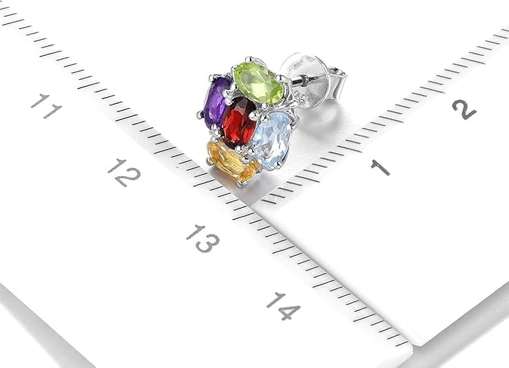 Divine_creation 2.10 Ct Oval Cut Multi Sapphire Womens Stud Earrings Push Back 14K White Gold Plated 925 Sterling Silver