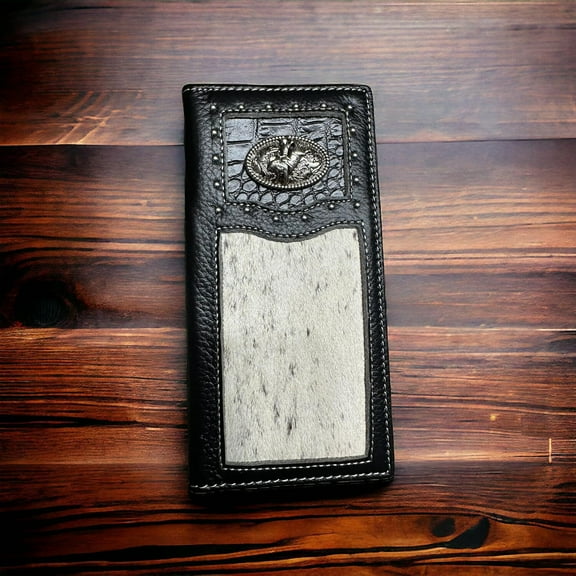 Rodeo Long Wallet With Cowhair Bull Rider Concho