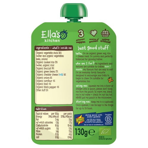 Ella's Kitchen Veggie Risotto with Cheese Baby Food Pouch 7+ Months 130g, British Import (Pack of 2)