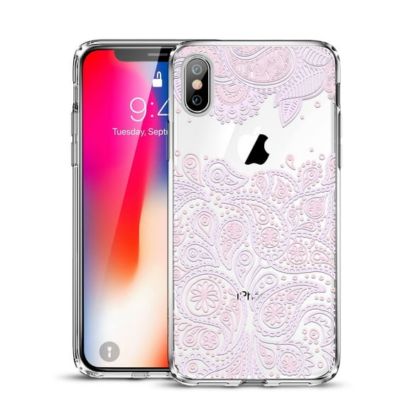 iPhone X Case, ESR Slim Fit Floral Totem Clear Case Violet Paisley