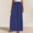 thumbnail image 7 of Clean Women's Cotton Linen Summer Palazzo Pants Wide Leg Long Pants Elastic High Waist Trousers Baggy Relaxed Fit Sweatpants Loose Casual Pant Office Work Outfits With Pockets, 7 of 7