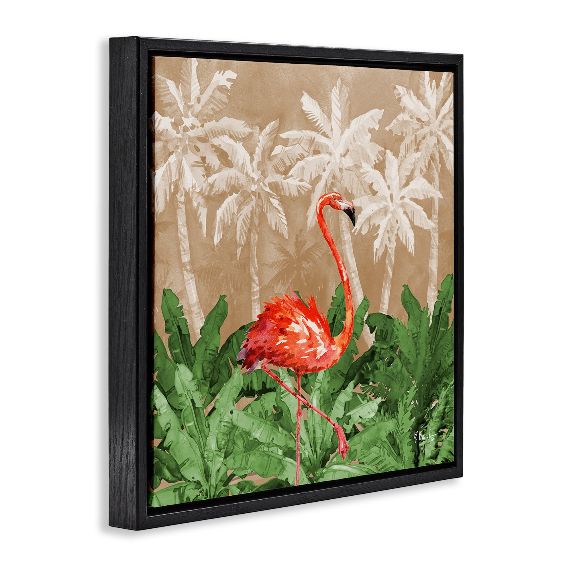 Stupell Industries Jungle Life Flamingo Animals & Insects Painting Black Floater Framed Canvas Art Print Wall Art, 18 x 18