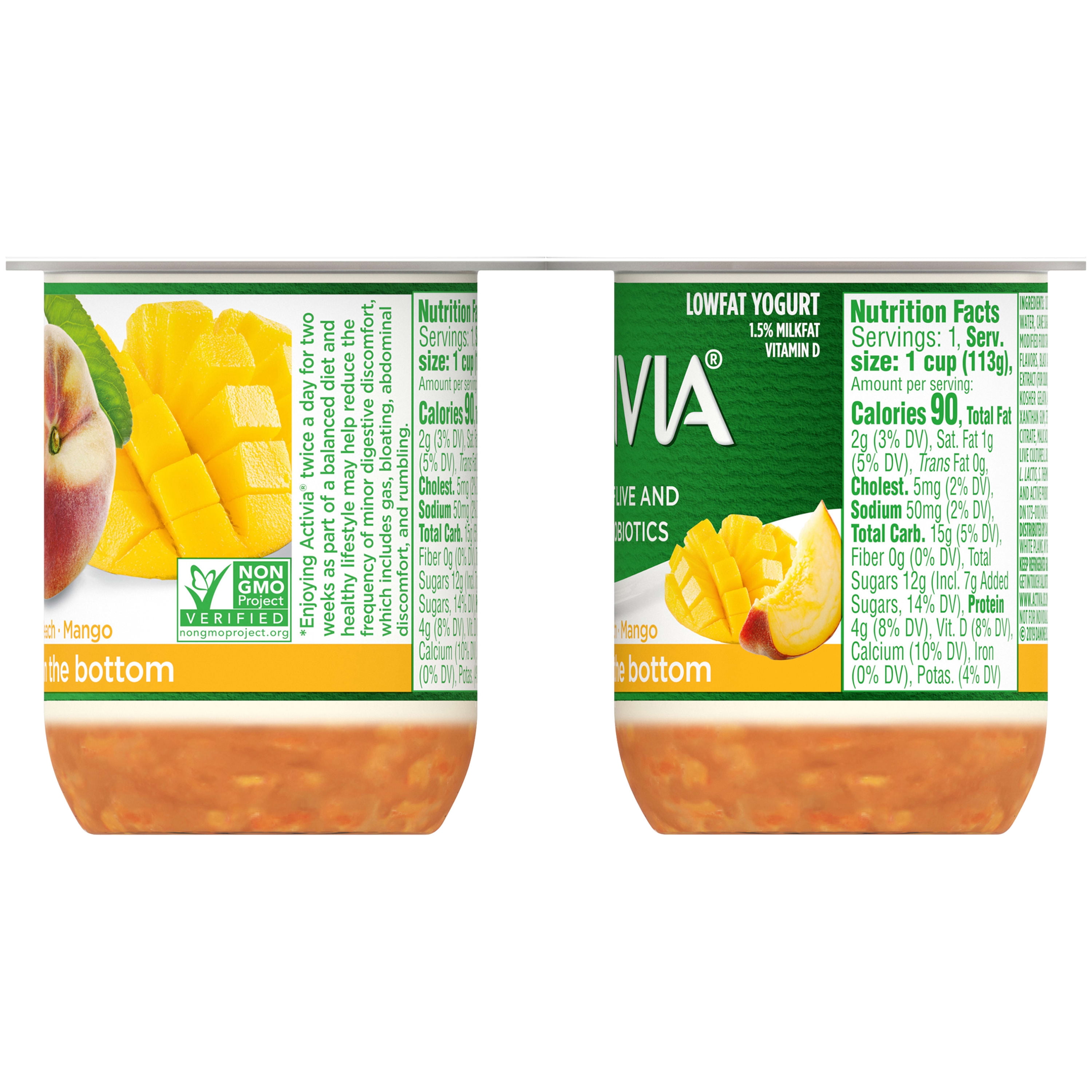 Activia Fruit on the Bottom Peach & Mango Yogurt, 4 Oz. Cups ...