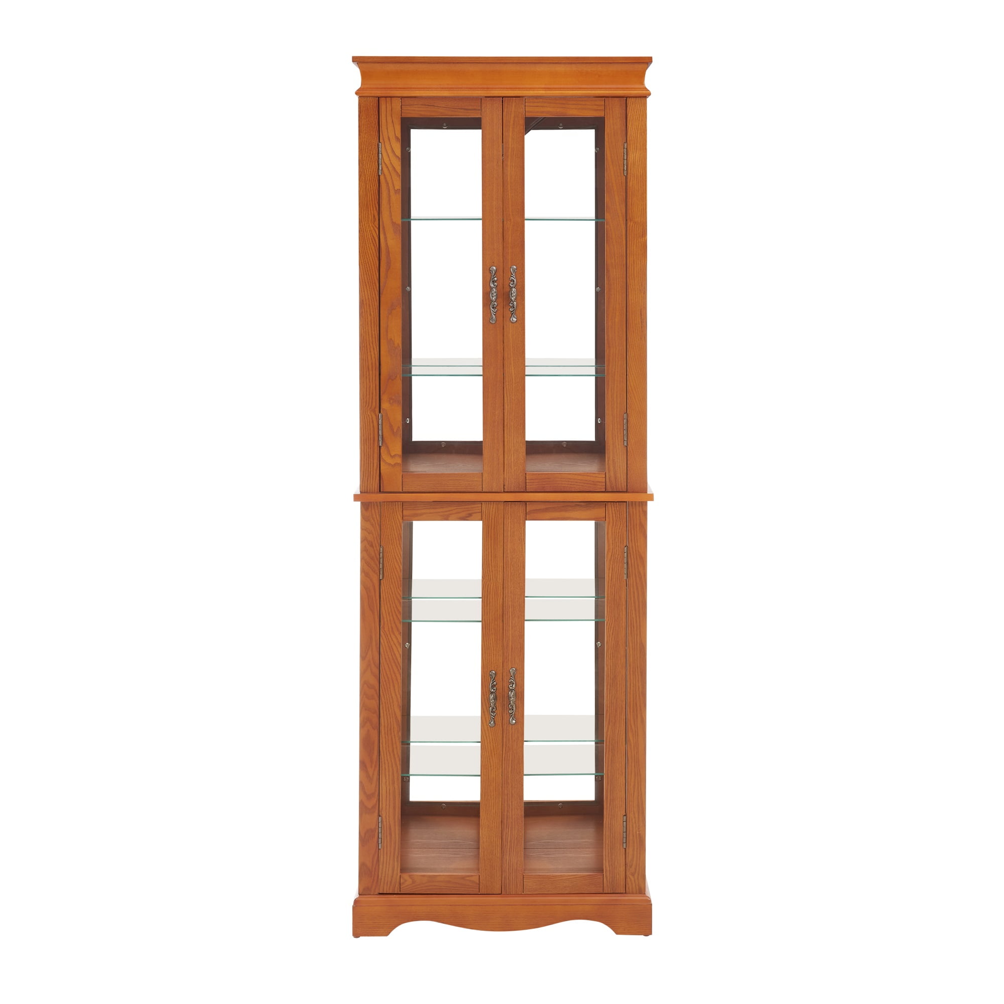 Miniyam Lighted Glass Curio Display Cabinet,Wood Frame China Cabinet for Living Room, Kitchen, Pantry,Light Bulb Included, Oak