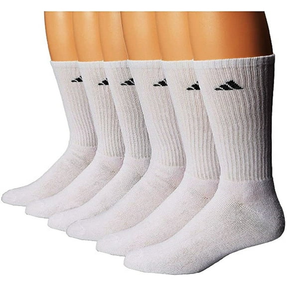 Adidas Men's Cushioned 6-Pair Crew Socks; White (Shoe Size 6-12)